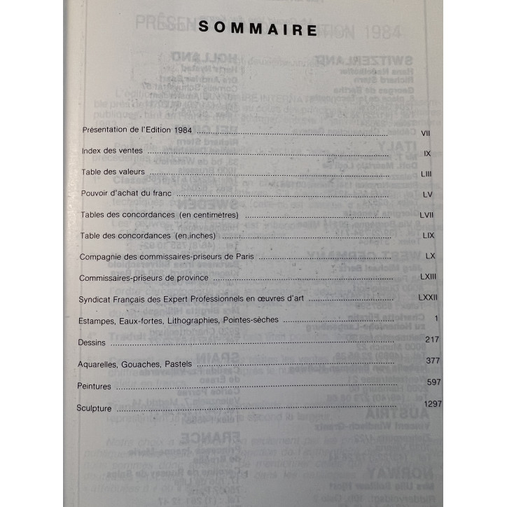 Annuaire International des ventes Peintures et sculptures de 1984 ed Mayer
