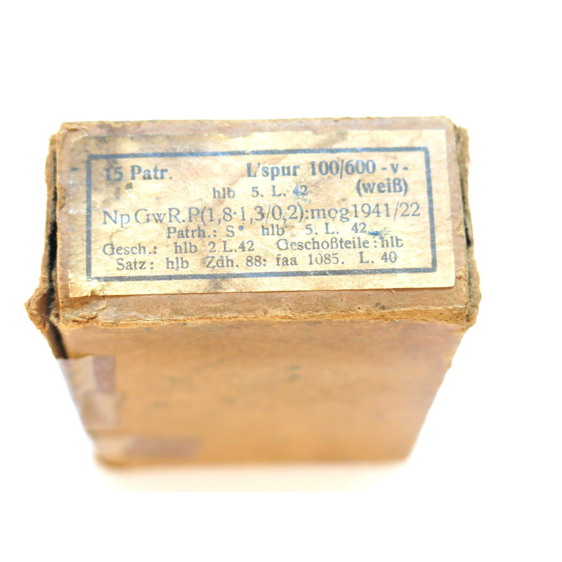 Boite vide 7.92 Mauser tracante perfo 100/600 V blanche hlb 42  ref c 52