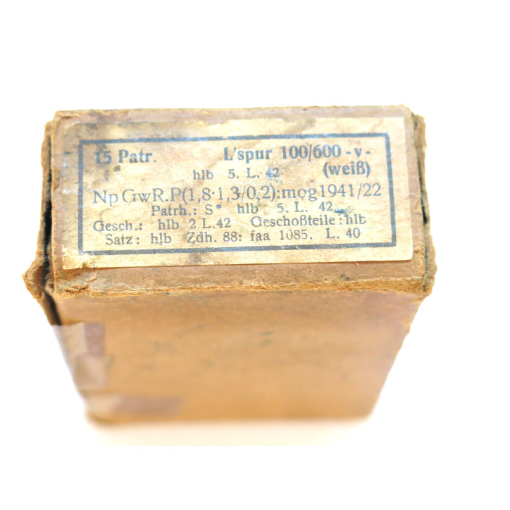 Boite vide 7.92 Mauser tracante perfo 100/600 V blanche hlb 42  ref c 52