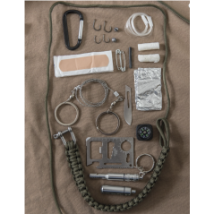 Kit de survie PARACORDE de 23 éléments vert
