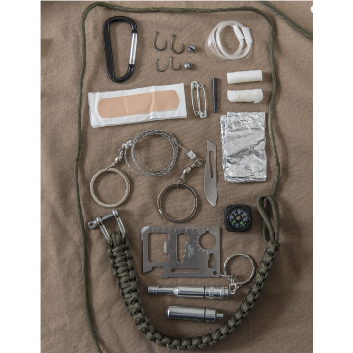 Kit de survie PARACORDE de 23 éléments vert