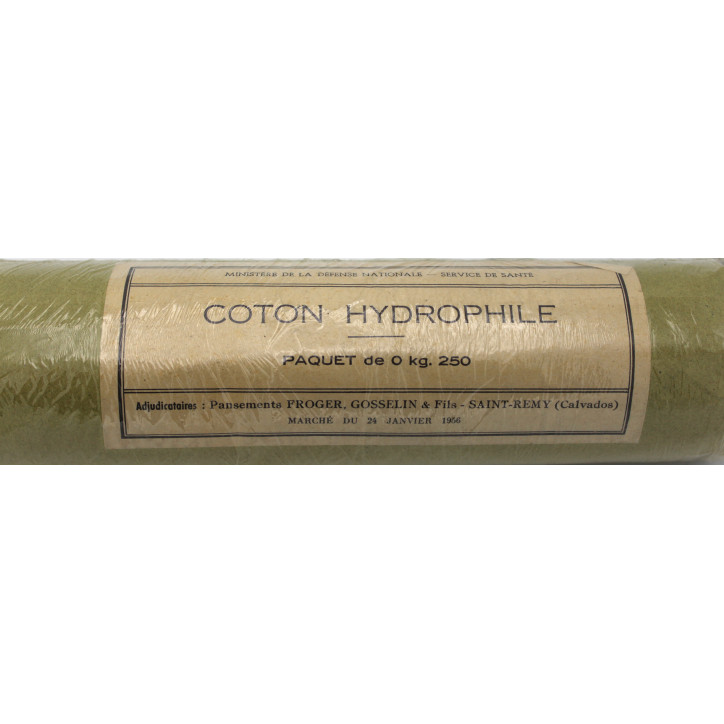 Paquet de coton Hydrophile de 250g du service de santé de l'armée française de 1956