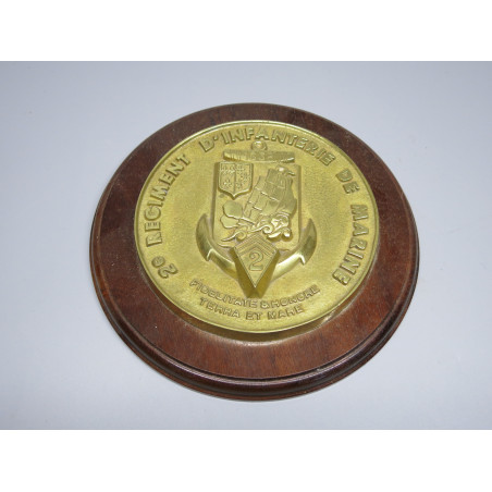 Plaque bronze sur bois 2em regiment d'infanterie de marine ref 899