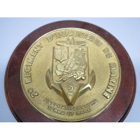 Plaque bronze sur bois 2em regiment d'infanterie de marine ref 899