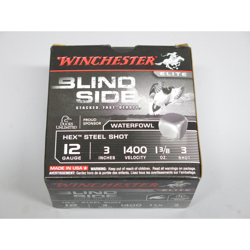 Boite de 25 cartouches billes acier 12/70 Winchester Blind side 3  inches 