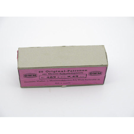 Rare boite pleine originale de 20 cartouches 7.63 DWM pour C96 Mauser  categorie B 