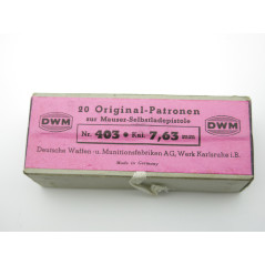 Rare boite pleine originale de 20 cartouches 7.63 DWM pour C96 Mauser  categorie B 