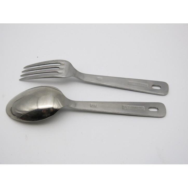Fourchette et cuillere en INOX, marquée ARMEE FRANCAISE fabriquant AL 
