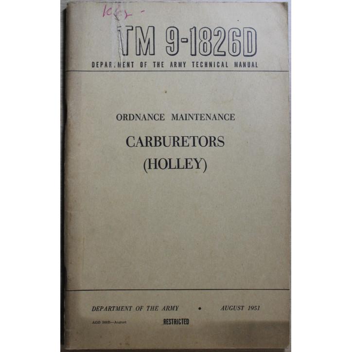 Ordnance Maintenance TM 9-1826D : Carburetors (Holley) de 1951