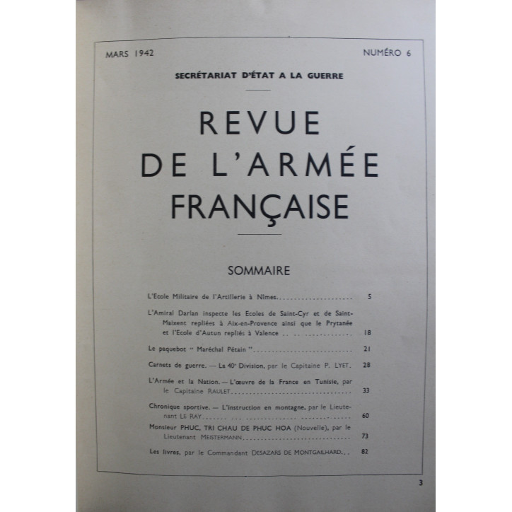Revue de l'armée française No 6 de Mars 1942