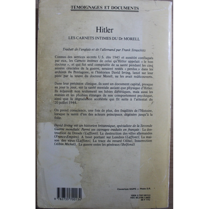 Livre Hitler Les carnets intimes du Dr Morell de David Irving