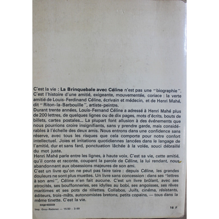 La Brinquebale avec Céline : 500 Lettre inédites De Henri Maé