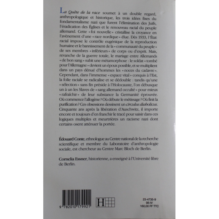 Livre La quête de la race : Une anthropologie du nazisme de E. Conte & C. Essner