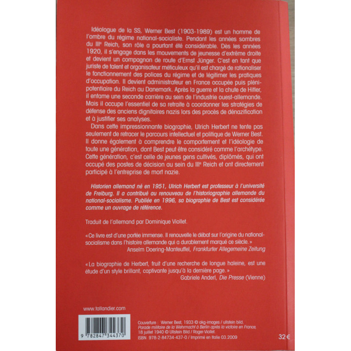 Livre Werner Best : Un nazi de l'ombre de Ulrich Herbert