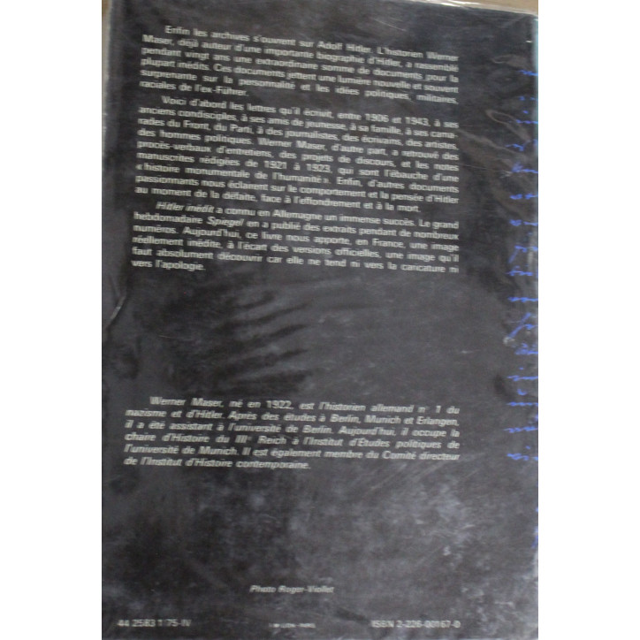 Livre Hitler Inédit Ecrits intimes et documents de Werner Maser