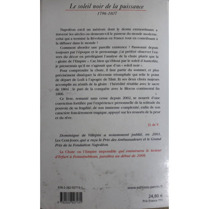 Livre Le soleil noir de la puissance : 1796 - 1807 de D. De Villepin Livre Le soleil noir de la puissance : 1796 - 1807 de D. De Villepin
