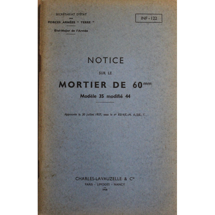 Notice sur le Mortier de 60 mm Modèle 35 modifié 44 de 1958