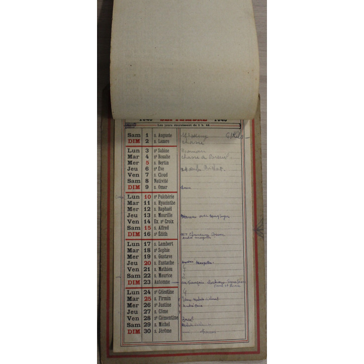 Calendrier Original de l'année 1945