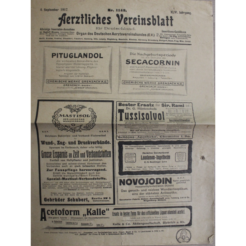 Journal Aerztliches Vereinsblatt Für Deutschland du 4 September 1917