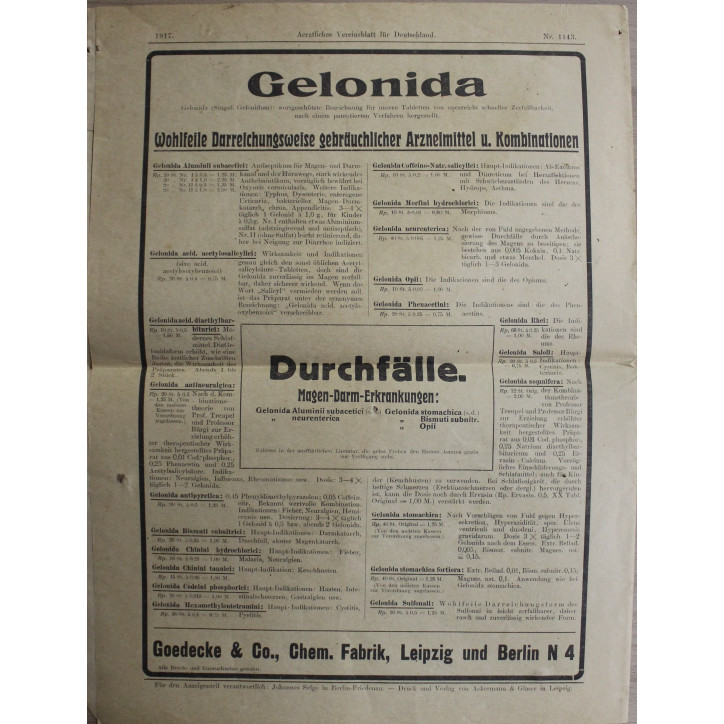 Journal Aerztliches Vereinsblatt Für Deutschland du 4 September 1917