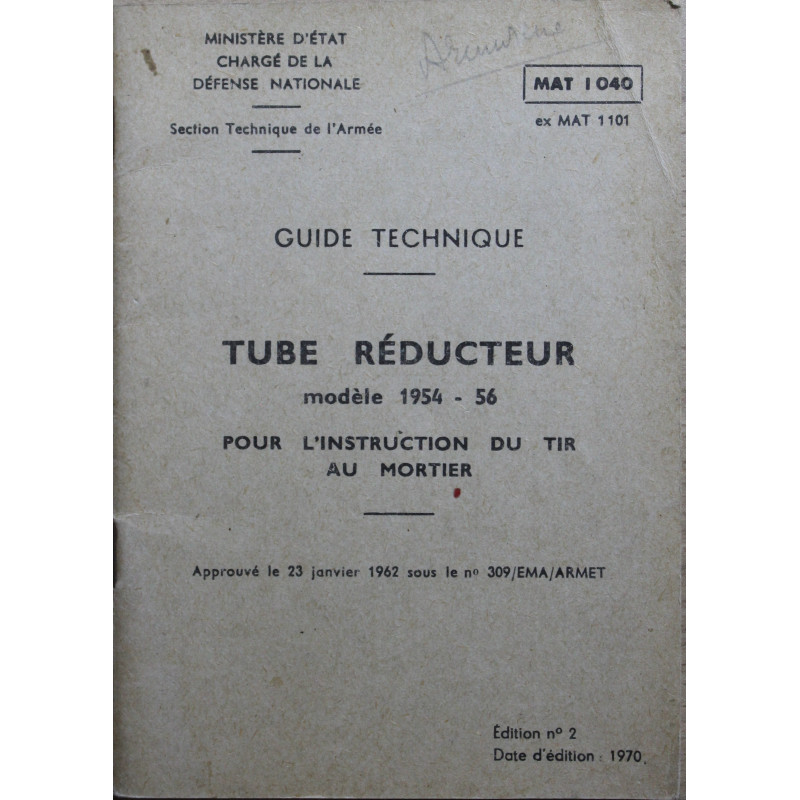 Guide Technique Tube réducteur Mle 1954-56 pour l'instruction du tir au mortier