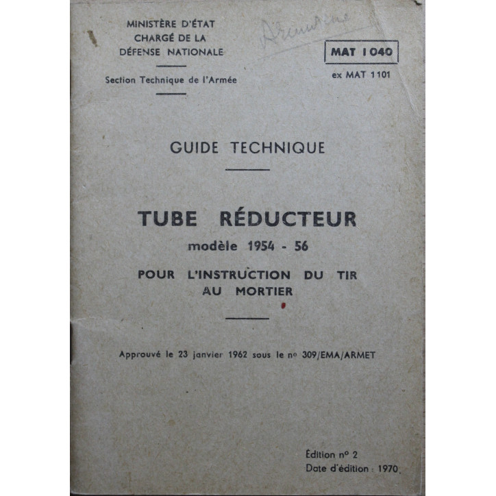 Guide Technique Tube réducteur Mle 1954-56 pour l'instruction du tir au mortier