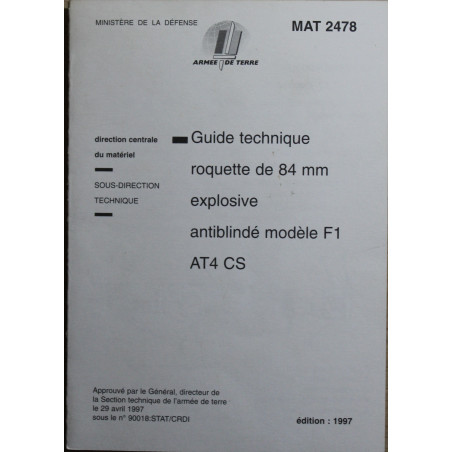 Guide technique roquette de 84 mm explosive antiblindé Mle F1 - AT4 CS