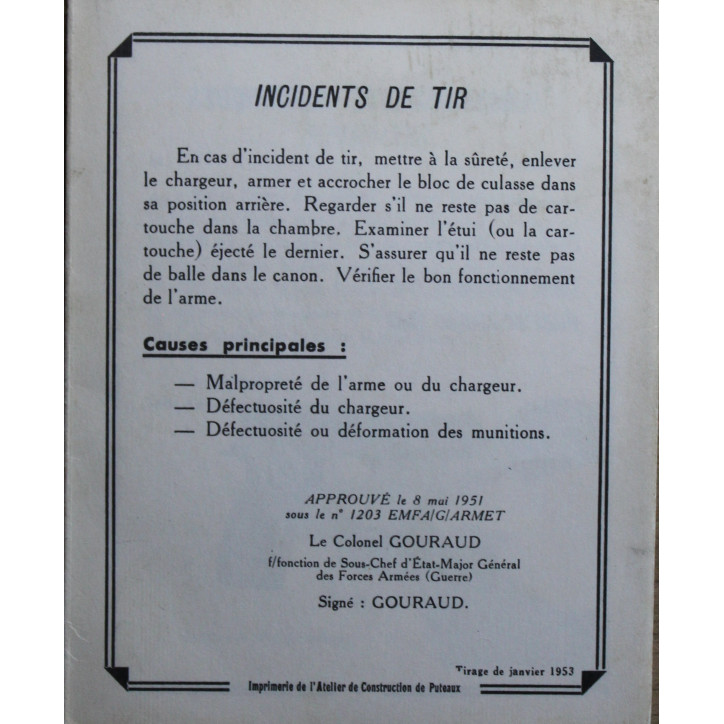 Guide technique sommaire du Pistolet automatique de 9 mm - Mle 1950