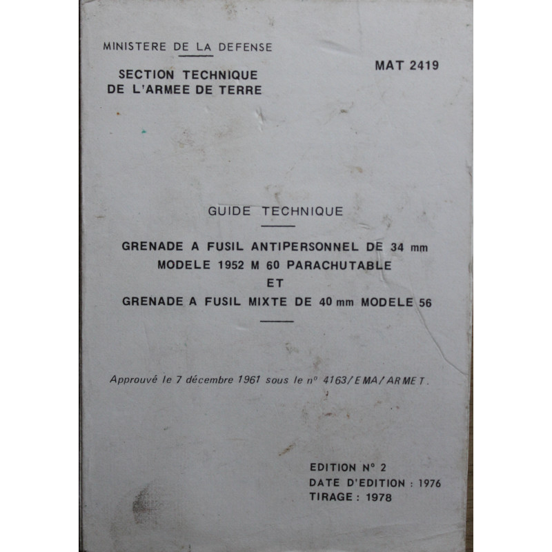 Guide technique de Grenade à fusil antipersonnel de 34 mm Mle 1952 et 40 mm Mle 56