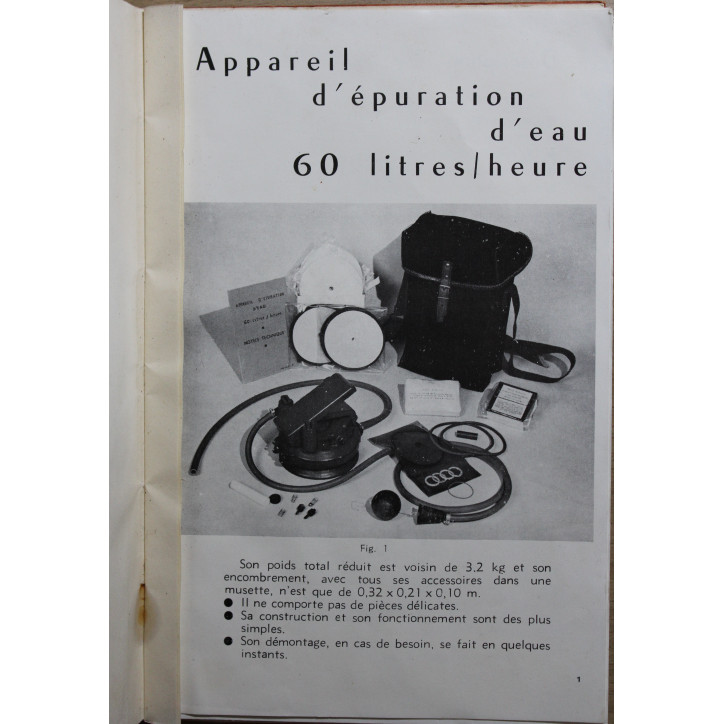 Notice technique de conduite et d'entretien de l'appareil d'épuration des eaux Mle 1957