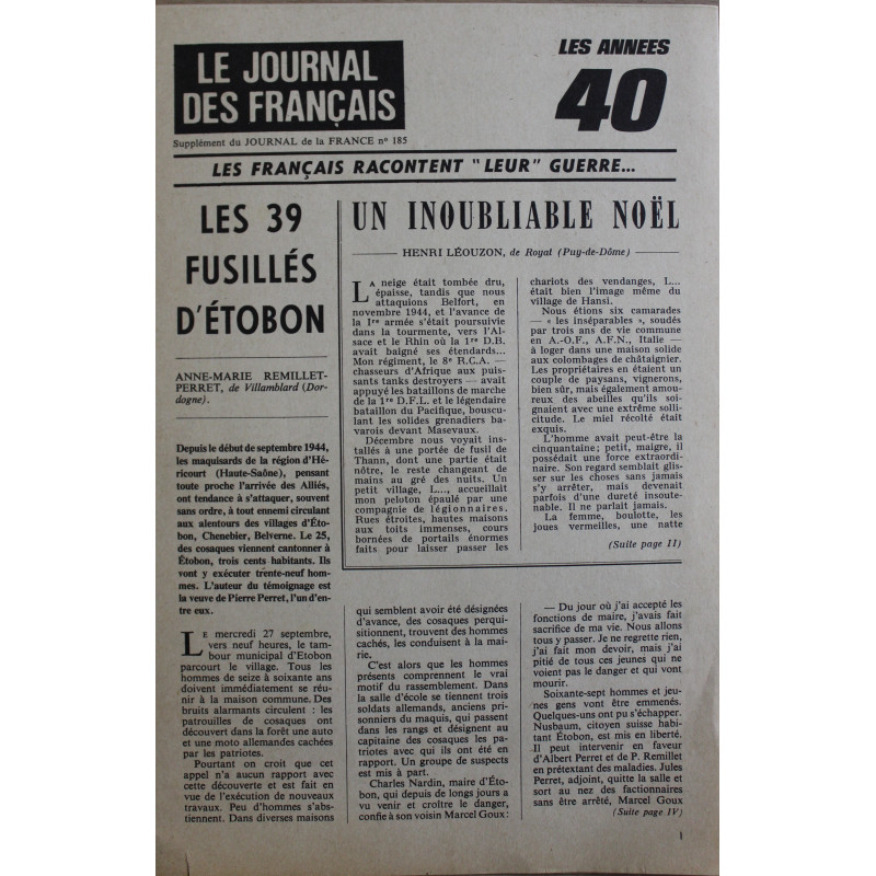 Supplément du Journal de la France Les années 40 No 185