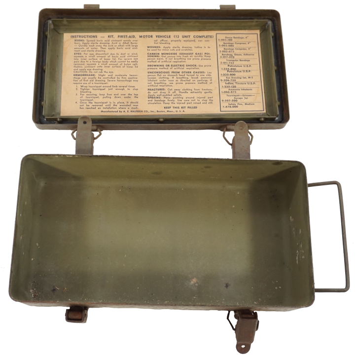 Boîte Originale US "First Aid - For emergency Use only" de véhicule WW2