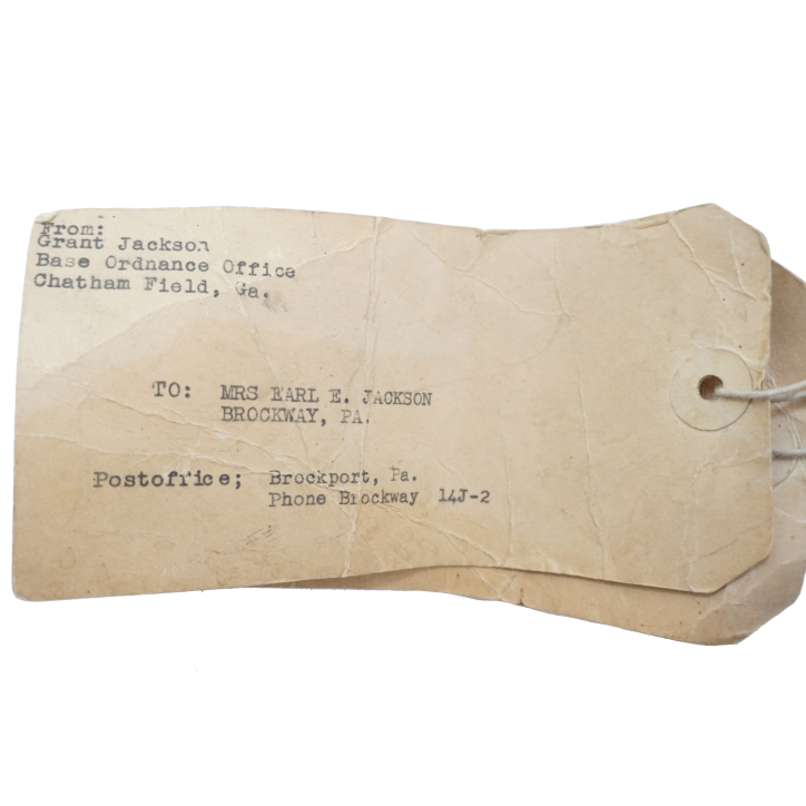 Sac à linge Du soldat Jackson E Grant matricule 13145786 avec étiquettes  et récépissé