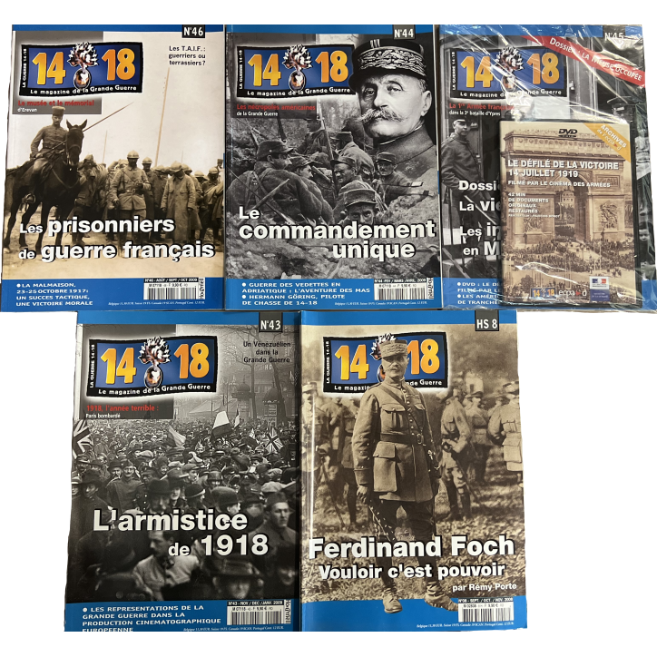 Lot de 3 revues 14-18 Le magazine de la Grande Guerre (43,44,45,46) et un Hors Série No 8 et un DVD