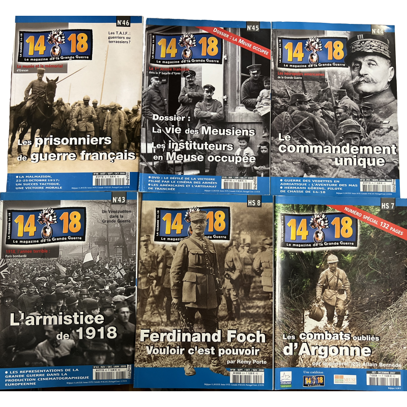 Lot de 4 revues 14-18 Le magazine de la Grande Guerre (43,44,45,46) et un Hors Série No 7 et No 8