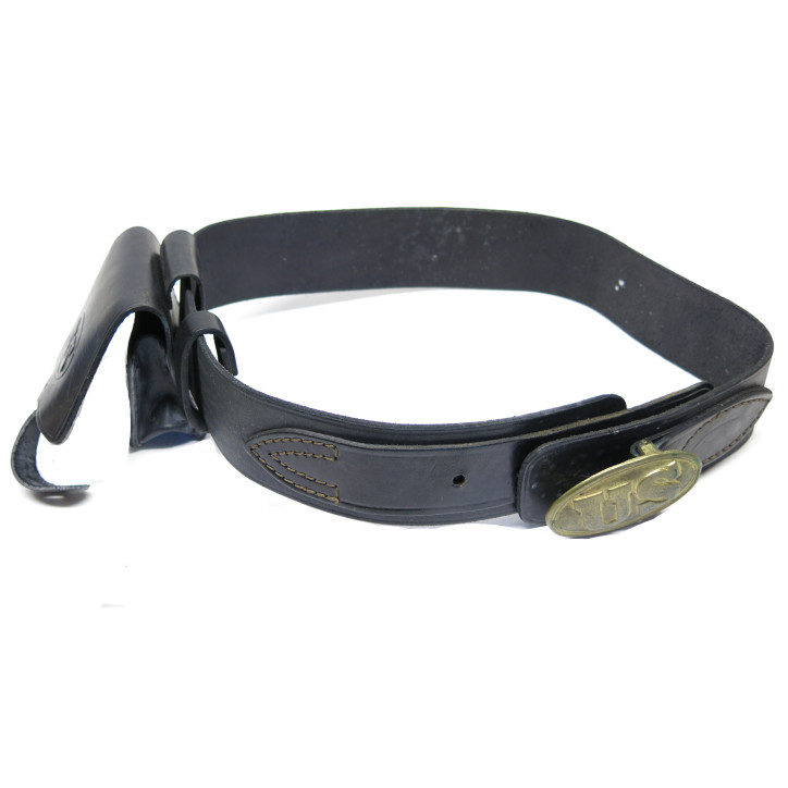 Ceinturon cuir noir US avec sacoche  ref 669