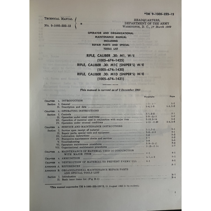Operator and organizational maintenance manual. Rifle caliber .30