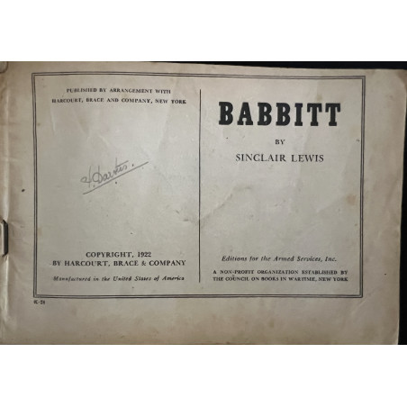 Livre Babbit by Sinclair Lewis - Armed services edition