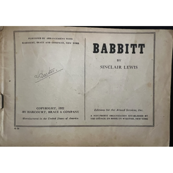 Livre Babbit by Sinclair Lewis - Armed services édition