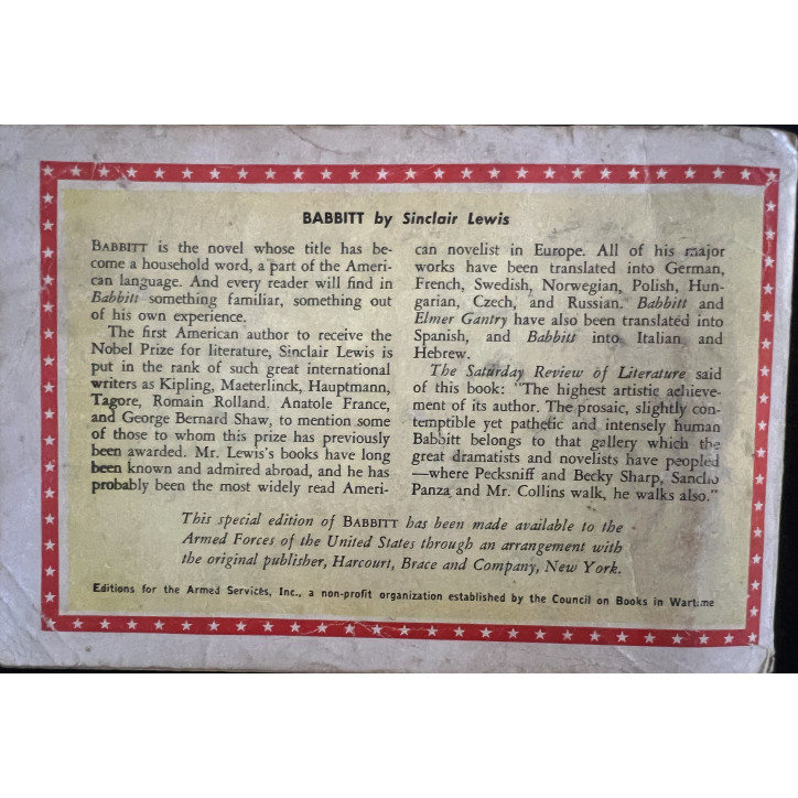 Livre Babbit by Sinclair Lewis - Armed services édition