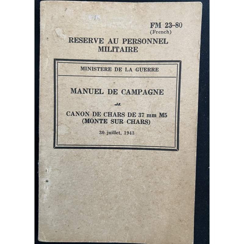 Manuel de campagne - Canon de chars de 37mm M5 (monté sur chars) de 1943