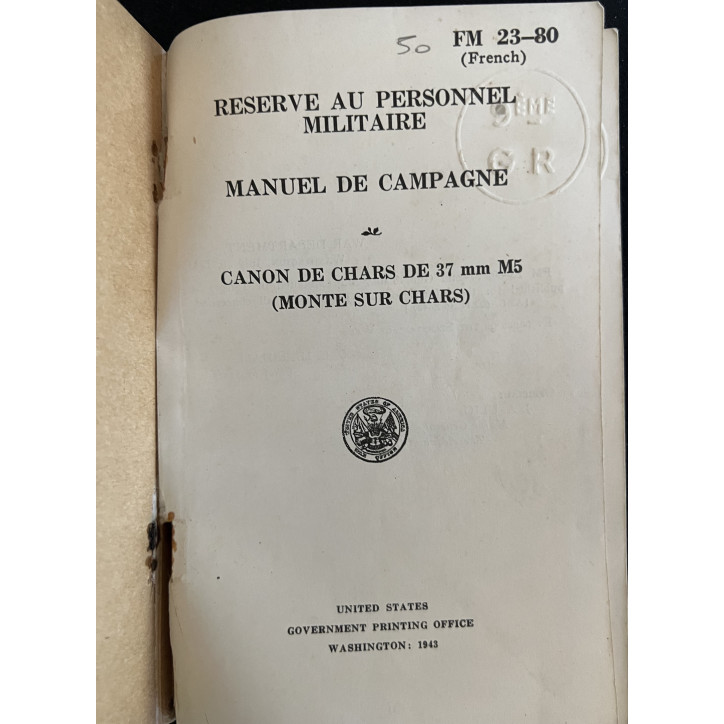 Manuel de campagne - Canon de chars de 37mm M5 (monté sur chars) de 1943