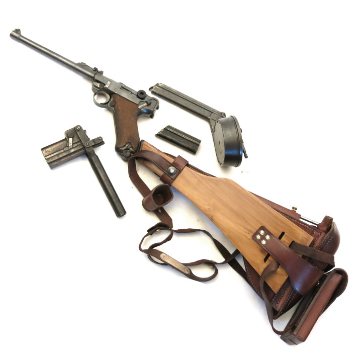 Etui cuir avec crosse bois pour P08 Luger artillerie Etui cuir avec crosse bois pour P08 Luger artillerie
