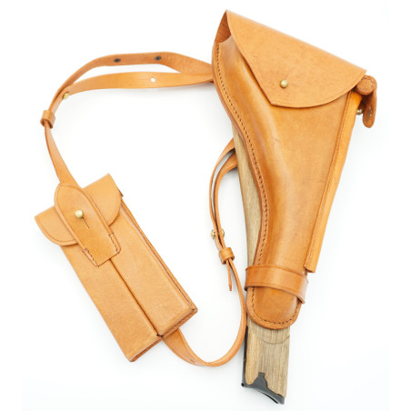 Etui cuir avec crosse bois Luger P08 Marine