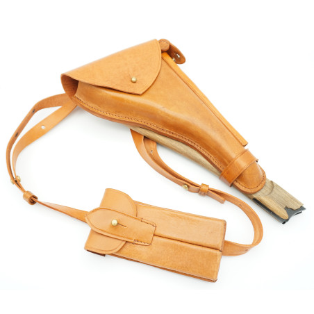 Etui cuir avec crosse bois Luger P08 Marine