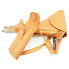 Etui cuir avec crosse bois Luger P08 Marine