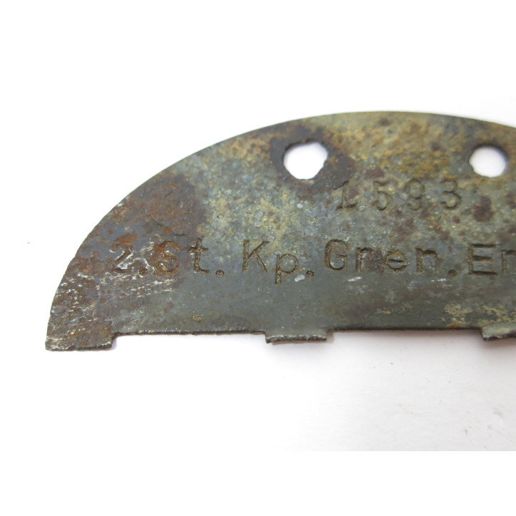 Demi plaque grenadier  identification originale Allemande Normandie  Ref 406