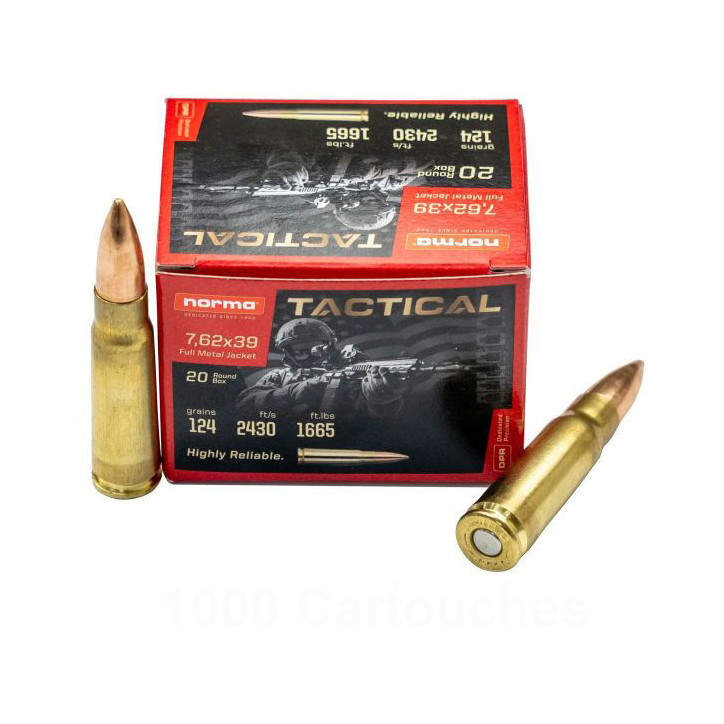 Cartouches calibre  7.62x39 NORMA Tactical FMJ x 20 categorie B 