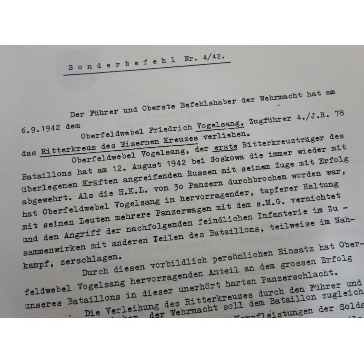 3 Photos dédicacées  Ritterkreuz 1942 soldat Vogelsang   ref  120 