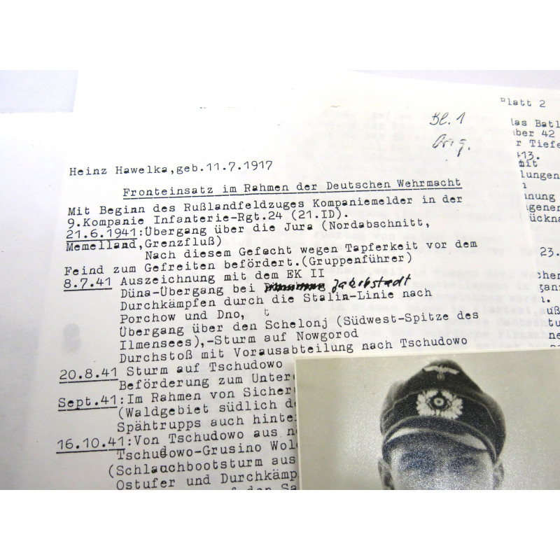 1 Photo dédicacée  Ritterkreuz 1941 soldat Heinz Hawelka    ref  122 